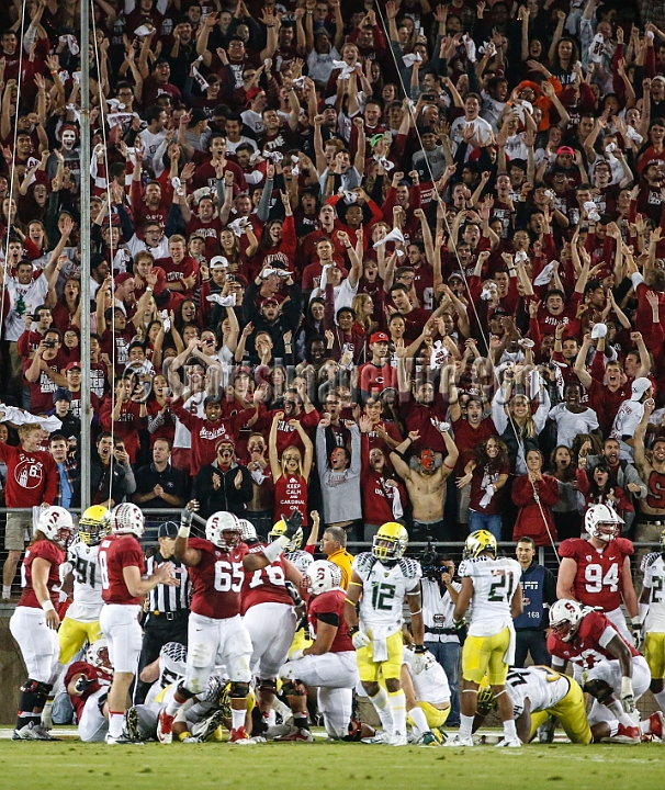 2013-Stanford-Oregon-022.JPG - Nov. 7, 2013; Stanford, CA, USA; Stanford Cardinal fans react following a touchdown against the Oregon Ducks at Stanford Stadium. Stanford defeated Oregon 26-20.